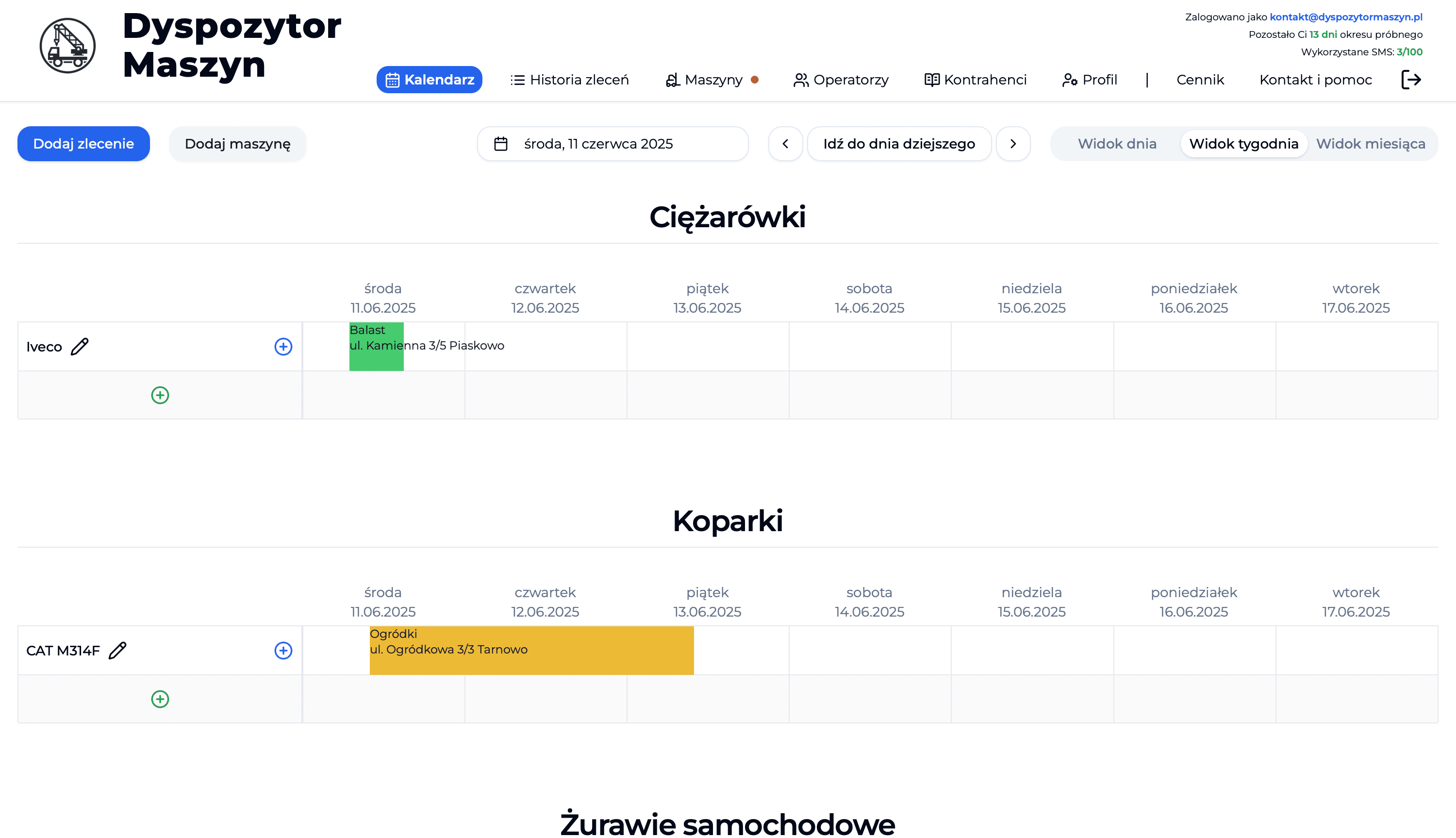 Latest version of dyspozytormaszyn.pl – SaaS platform for managing construction machines, jobs, and operators