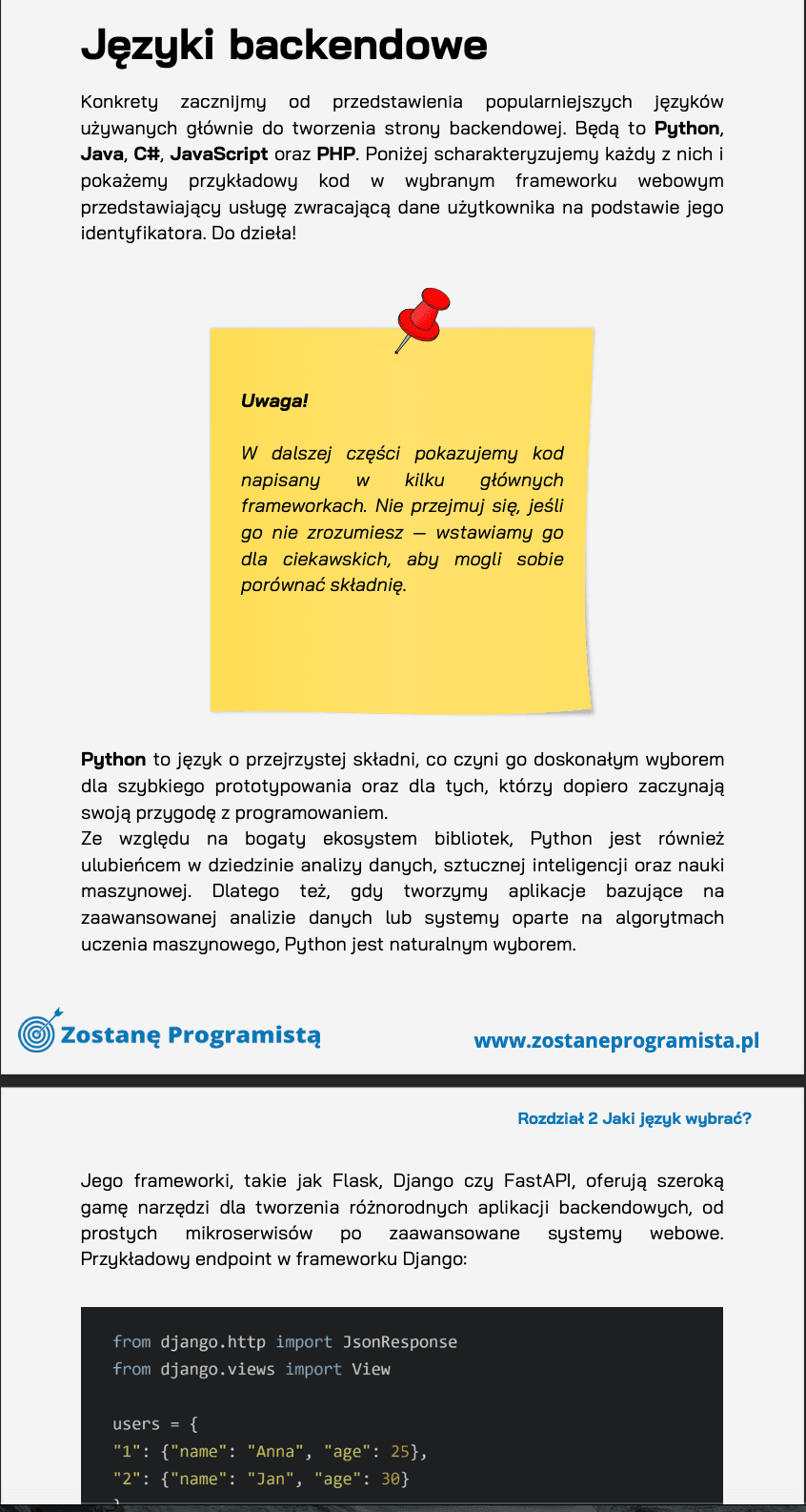 Sample pages from the “Zostanę Programistą” eBook series for aspiring developers