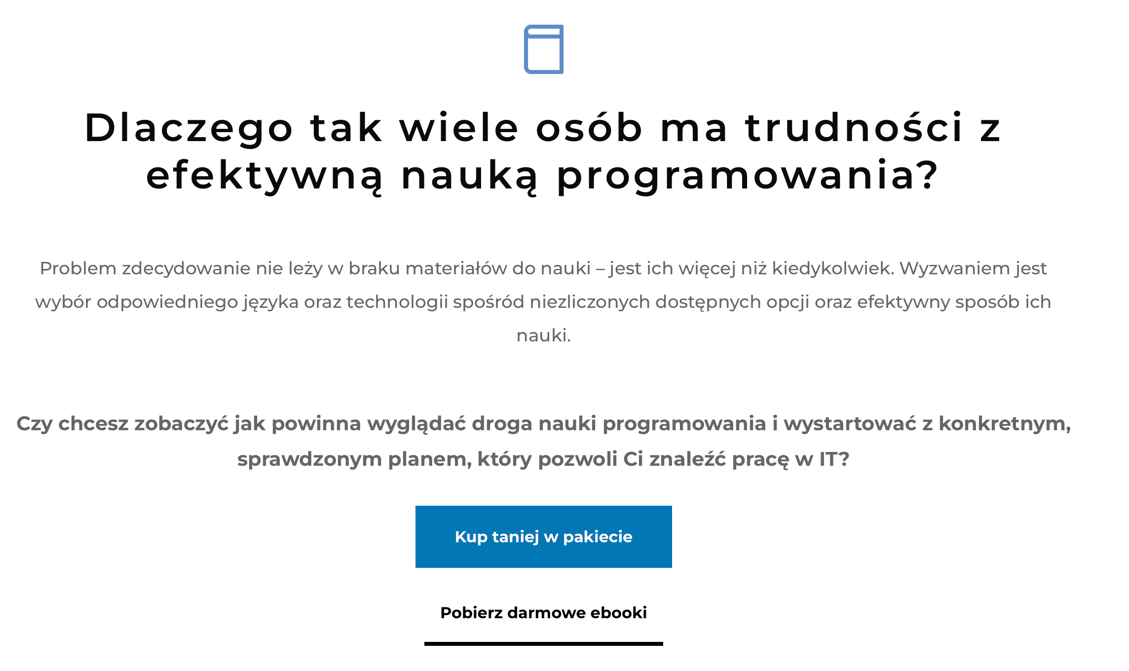 Screenshot from the new WordPress version of zostaneprogramista.pl – platform selling our IT career eBooks