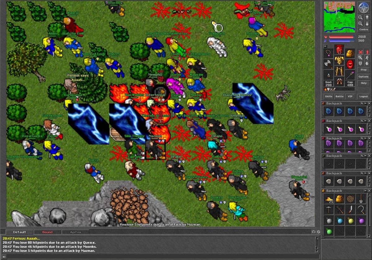 Gameplay screenshot from Tibia – classic 2D MMORPG
