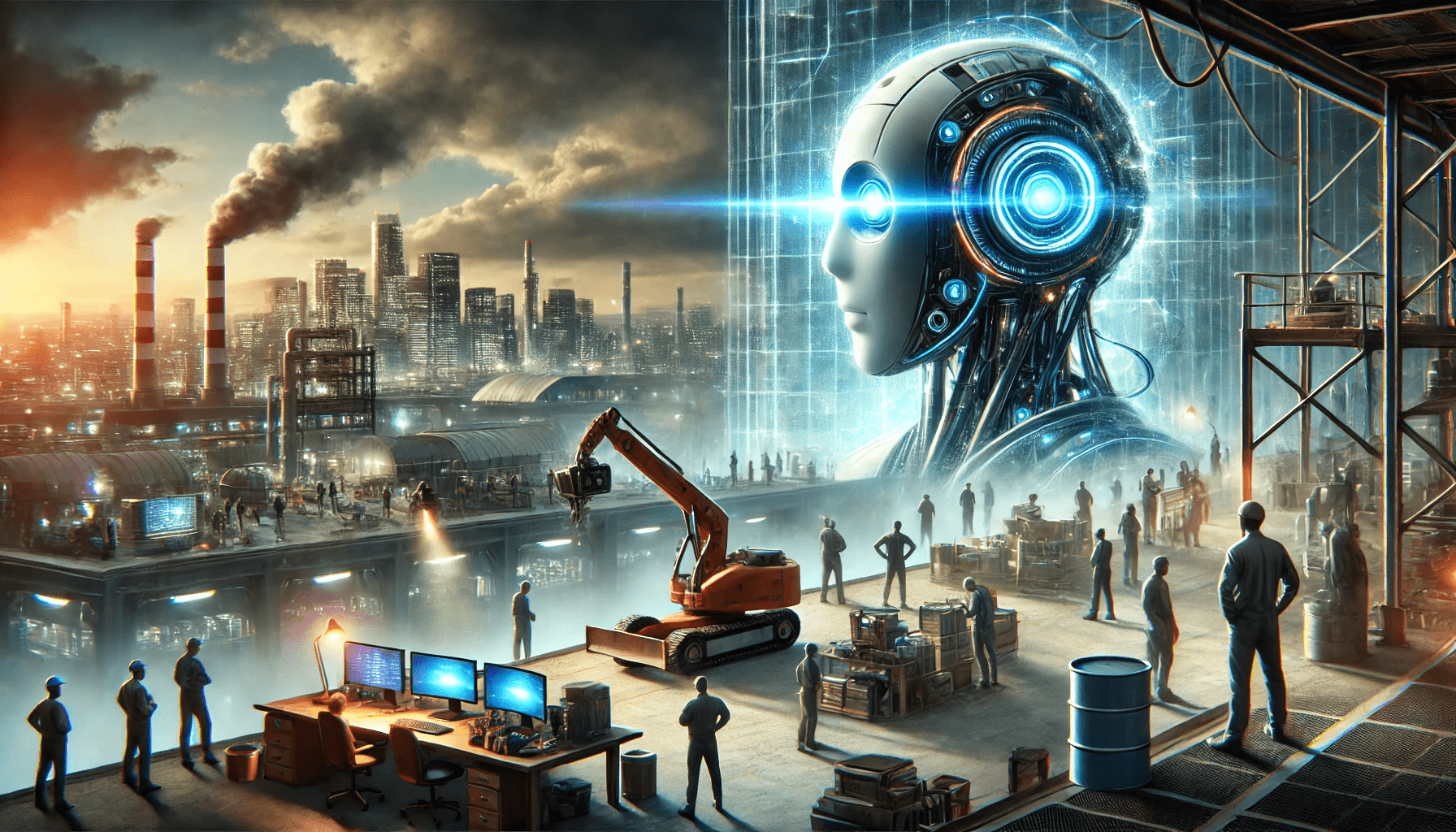 Futuristic AI-generated illustration – dystopian world where artificial intelligence controls all aspects of life and society